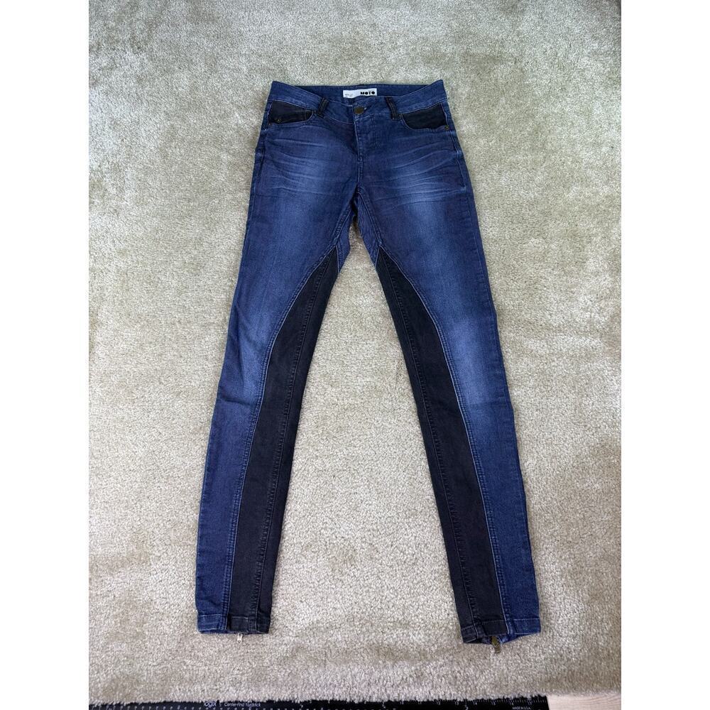 Topshop Jeans Moto Womens Size 26 Skinny Two Tone Zipper Legs Stretch C228